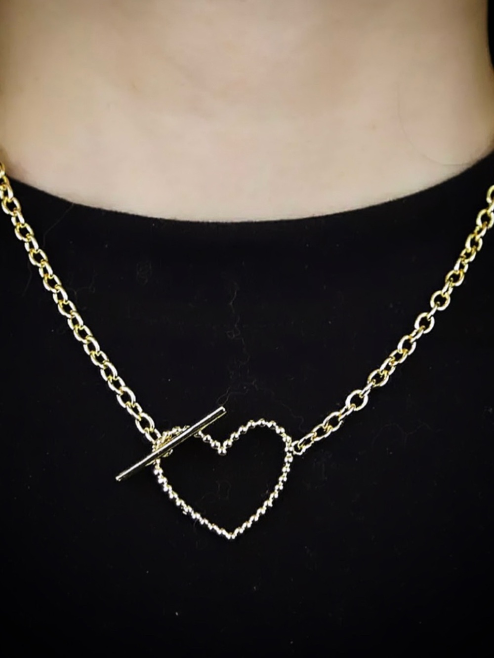 Gold Heart Toggle Necklace - Elegant Women's Jewelry